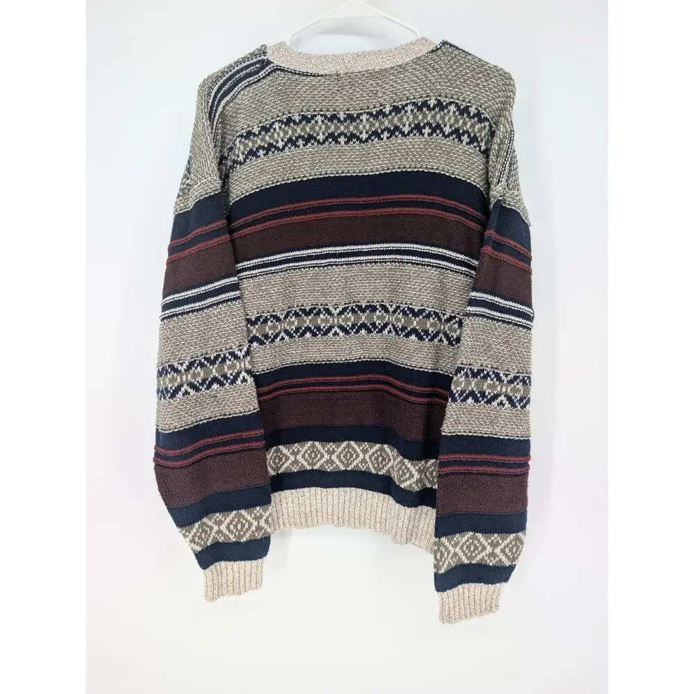 Vintage Old Glory Men’s L 3D Knit Sweater Striped Fair Isle Made in USA 90s